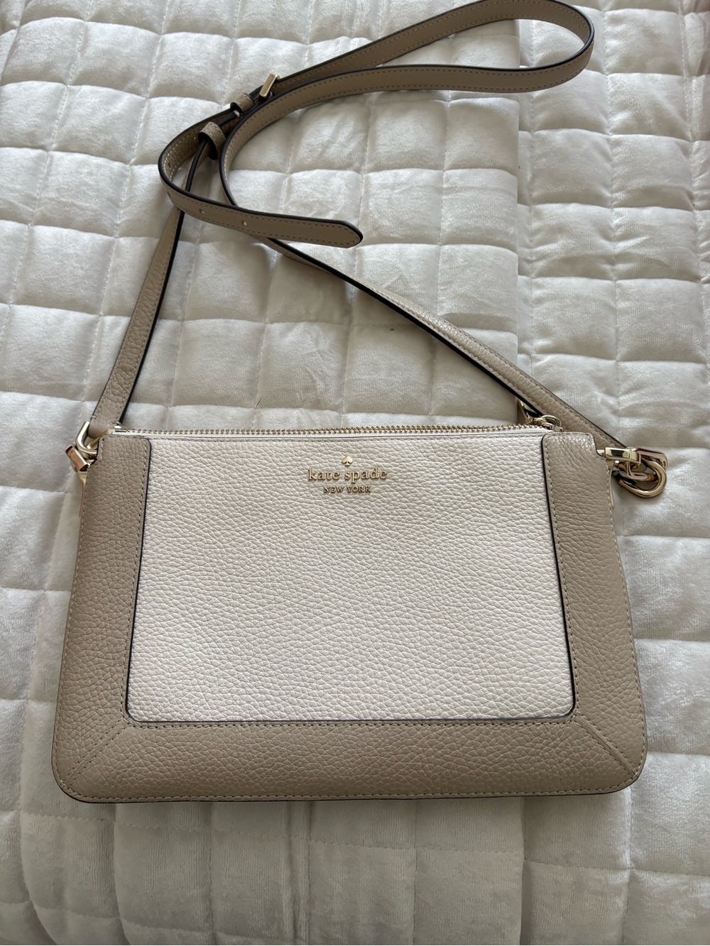 kate spade Two-Tone Pebbled Leather Crossbody in Cream & Taupe